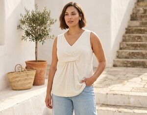 MARINA RINALDI Flax Linen Tank - Ivory - Size Large